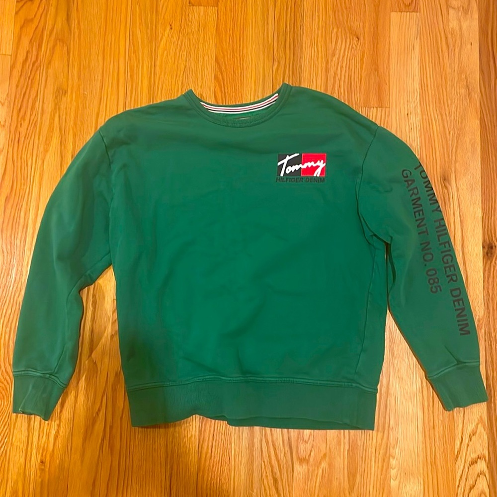 Tommy Hilfiger Denim Men’s M Green Crew Neck Graphic Sweater Garment No. 085